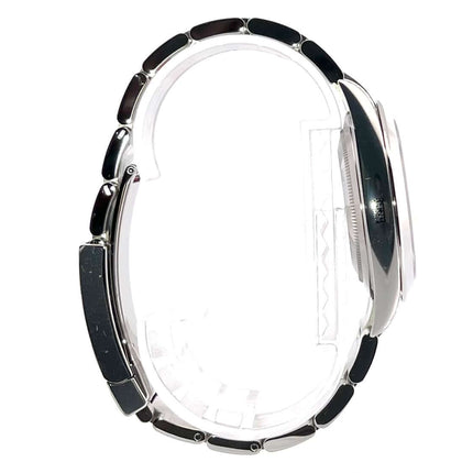 Seitliche Ansicht der Rolex Datejust 41 Ref. 126300 mit poliertem und satiniertem Edelstahlgehäuse und Oyster-Band.