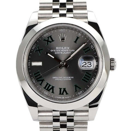 Rolex Datejust 41 Edelstahl 126300 mit rhodiumfarbenem Zifferblatt und römischen Ziffern, Jubile-Band.