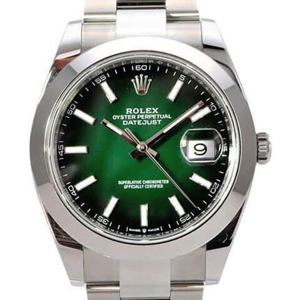 Rolex Datejust 41 Edelstahl 126300 Grün Ombre mit grünem Ombre-Zifferblatt und Oyster-Band