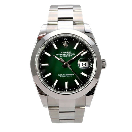 Rolex Datejust 41 Edelstahl 126300 Grün Ombre mit grünem Zifferblatt und Oyster-Band.