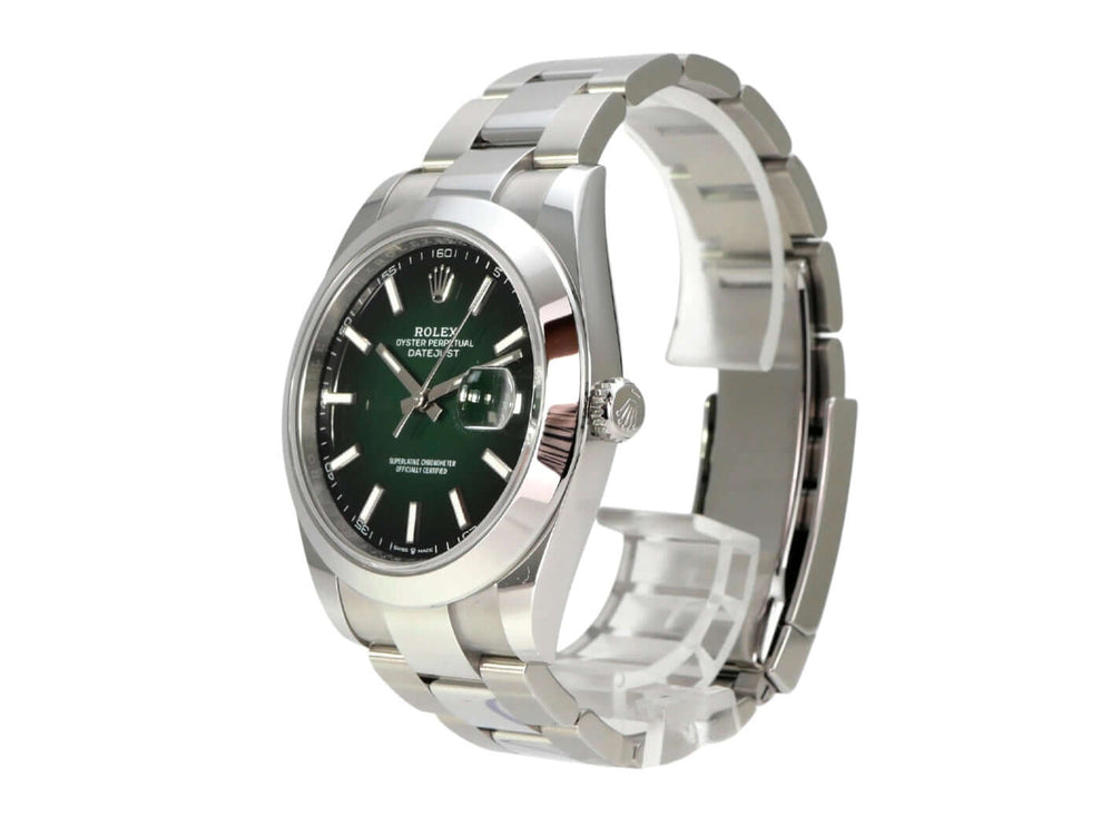 Rolex Datejust 41 Edelstahl 126300 Grün Ombre mit grünem Ombre-Zifferblatt und Oyster-Band in Edelstahl.