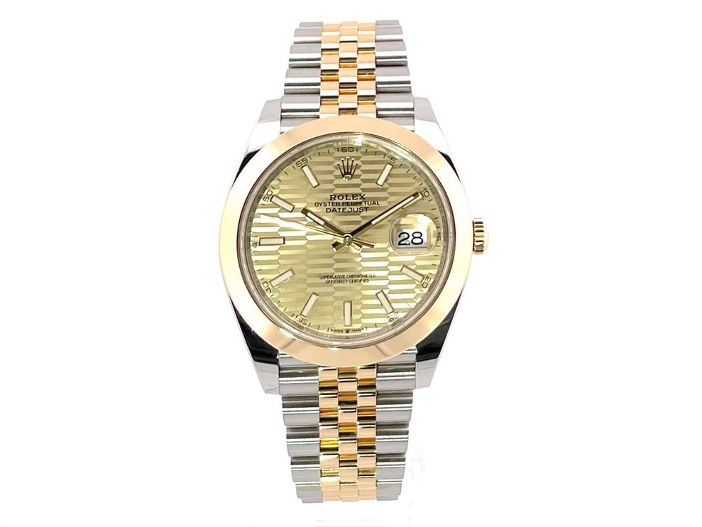 Rolex Datejust 41 Edelstahl Gelbgold 126303 goldenes Zifferblatt mit Riffelmuster, Jubile-Band