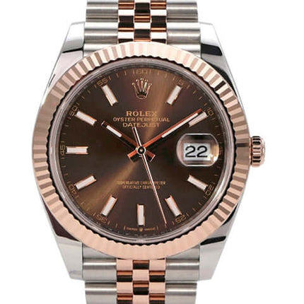 Rolex Datejust 41 Edelstahl Everose-Gold 126331 mit Choco Zifferblatt und Jubile Armband.