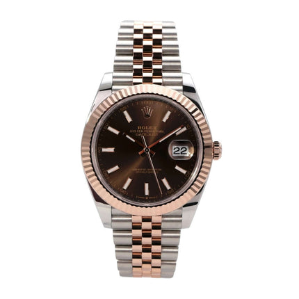 Rolex Datejust 41 Edelstahl Everose-Gold Ref. 126331 mit choco Zifferblatt und Jubile-Armband.