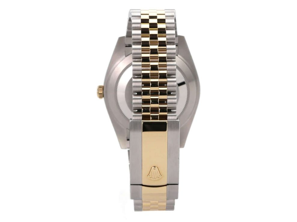 Rolex Datejust 41 Edelstahl Gelbgold 126333 Olivegrün Jubile-Band seitliche Ansicht des Armbands mit Faltschließe