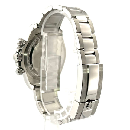 Rückansicht Rolex Daytona Edelstahl 126500LN mit poliertem und satiniertem Oyster Edelstahl Armband und Sicherheitsfaltschließe.