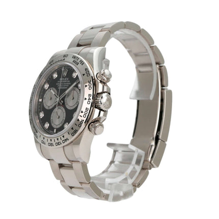 Rolex Daytona 126509 aus Weißgold mit schwarzem Diamantzifferblatt und grauen Totalisatoren