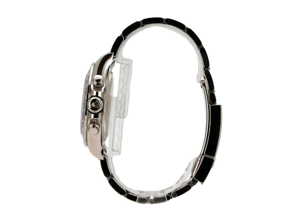 Rolex Daytona Weißgold 126509 Grau - Rückansicht mit dem verschraubten Boden aus 18 kt Weißgold.