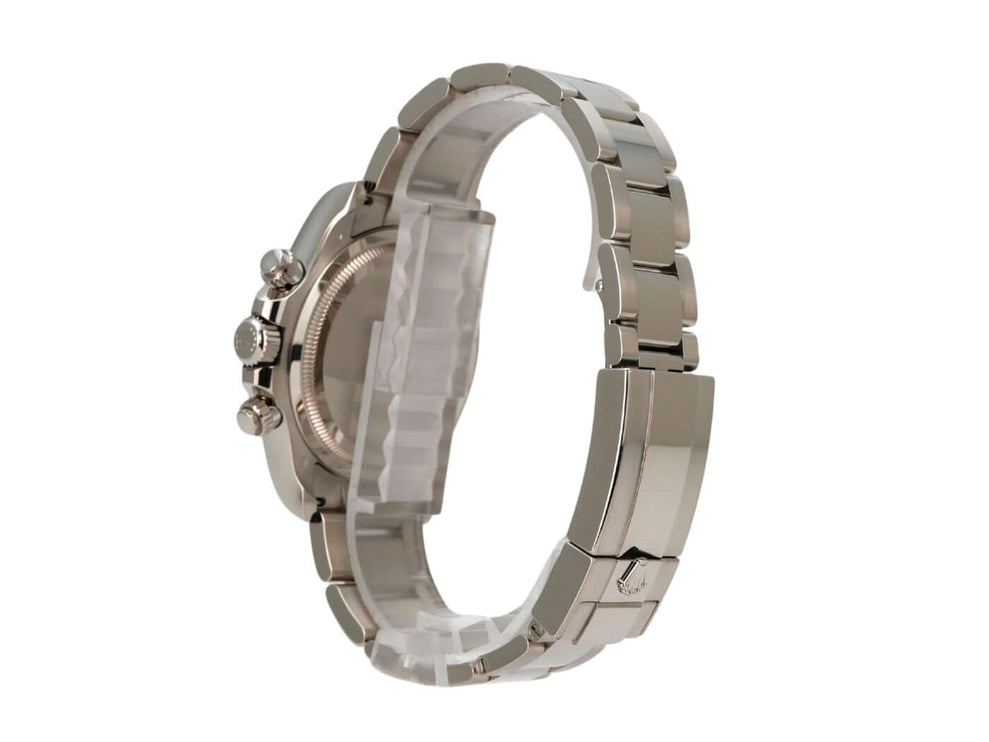 Rolex Daytona Weißgold 126509 Grau - Detailaufnahme des kratzfesten Saphirglases und der Tachymeterskala.