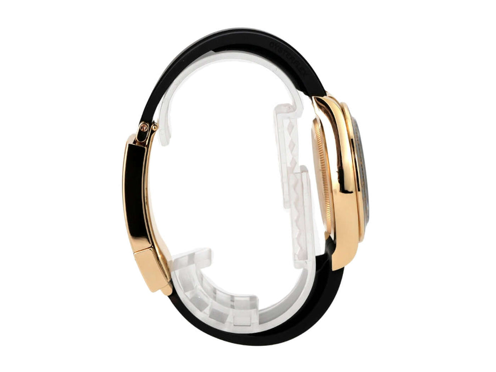 Rolex Daytona 126518LN Gelbgold Oysterflex Champagner seitliche Ansicht des Gehäuses und Bandes