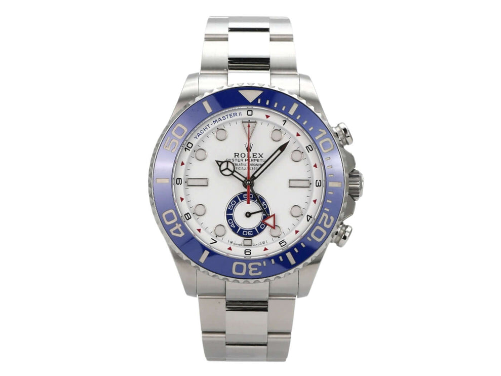 Rolex Yacht-Master II 126680 Edelstahl mit blauem Keramik-Lünettenring, weißem Zifferblatt und Oyster-Band