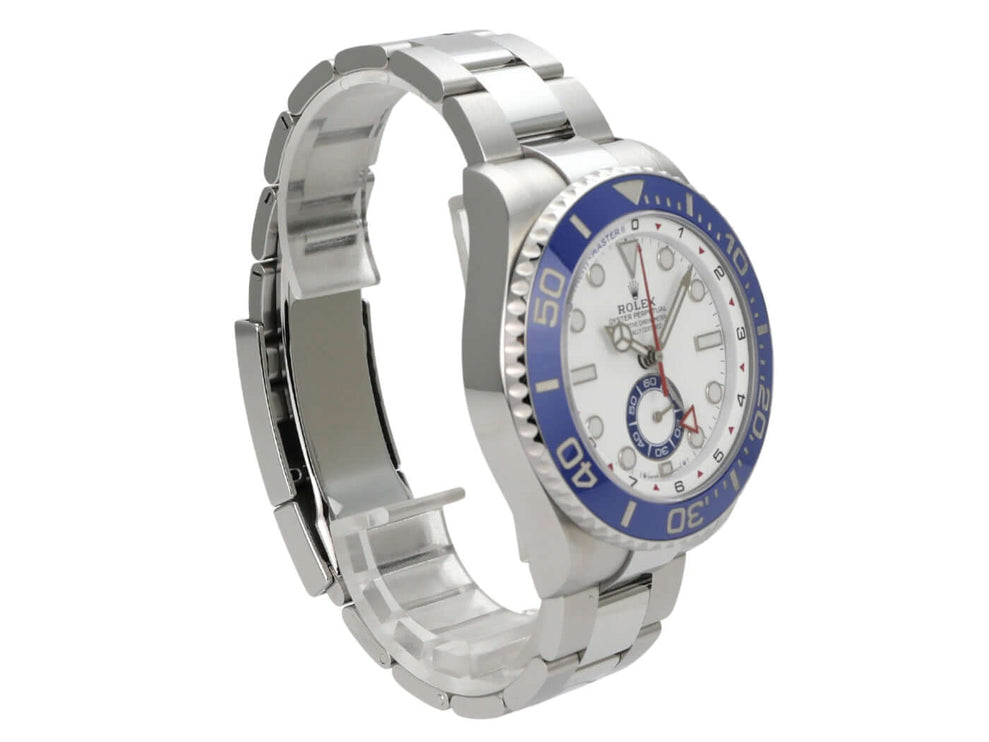 Rolex Yacht-Master II 126680 Edelstahl, Uhr mit blauem Keramikring, weißem Zifferblatt und Edelstahlband