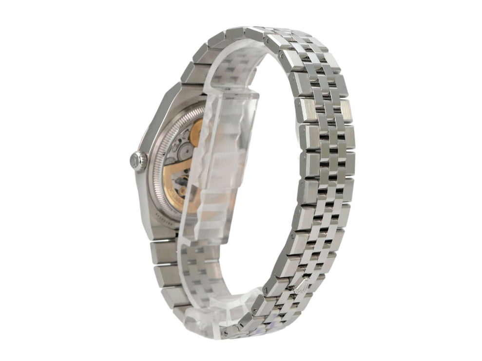 Rolex Land-Dweller 36 Oystersteel Weißgold 127234 Tiefweiß Wabe Flat Jubile-Band seitliche Ansicht Uhr mit Jubileeband