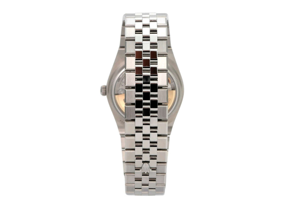 Rolex Land-Dweller 36 Oystersteel Weißgold 127234 Tiefweiß Wabe Flat Jubile-Band mit poliertem Edelstahlband.