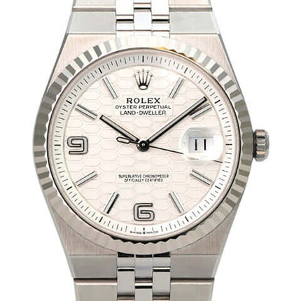 Rolex Land-Dweller 40 Oystersteel Weißgold 127334 Tiefweiß Wabe Flat Jubile-Band mit Wabenmuster-Zifferblatt