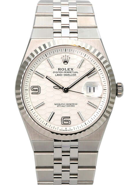 Rolex Land-Dweller 40 Oystersteel Weißgold 127334 Tiefweiß Wabe Flat Jubile-Band mit Wabenmuster-Zifferblatt