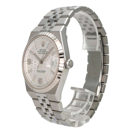 Rolex Land-Dweller 40 Oystersteel Weißgold 127334 Tiefweiß Wabe Flat Jubile-Band seitliche Ansicht