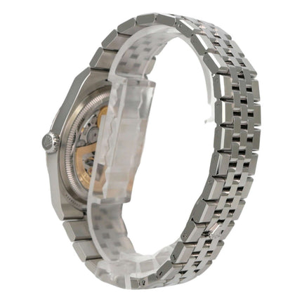 Rolex Land-Dweller 40 Oystersteel Weißgold 127334 Tiefweiß Wabe Flat Jubile-Band seitliche Ansicht des Uhrenarmbands.