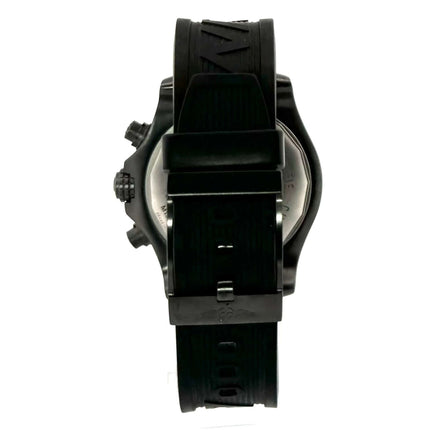 Rückansicht der Breitling Avenger Skyland Black Steel M1338010.B864 mit schwarzem Kautschukband und Dornschließe