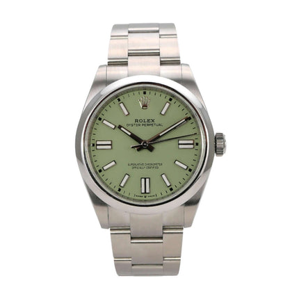 Rolex Oyster Perpetual 41 Ref. 134300 Pistachio Uhr mit grünem Zifferblatt und Edelstahlarmband