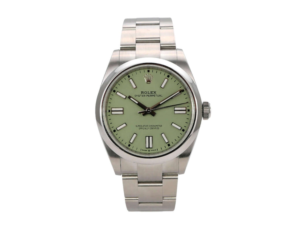 Rolex Oyster Perpetual 41 Ref. 134300 Pistachio Uhr mit grünem Zifferblatt und Edelstahlarmband