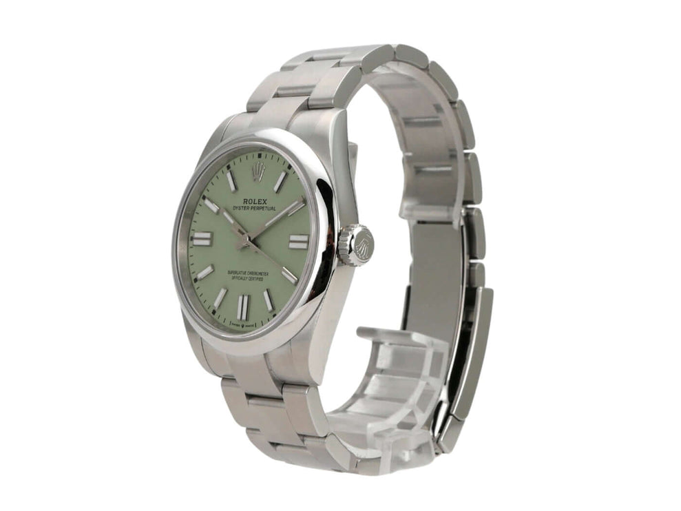Rolex Oyster Perpetual 41 Ref. 134300 Pistachio Uhr mit grünem Zifferblatt und Edelstahlarmband
