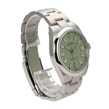Rolex Oyster Perpetual 41 Ref. 134300 Pistachio Uhr mit grünem Zifferblatt und Edelstahlarmband