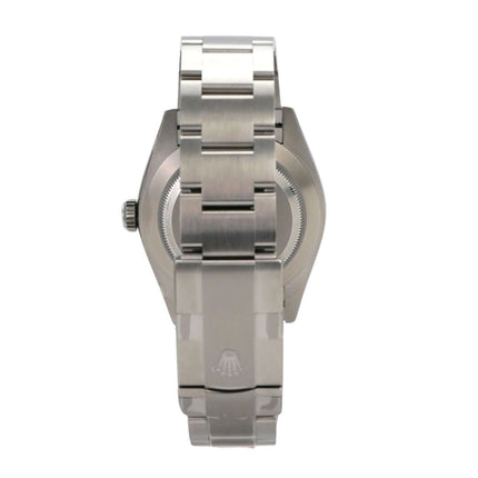 Rolex Oyster Perpetual 41 Ref. 134300 Ansicht von hinten, Edelstahlarmband, polierte und satinierte Oberfläche.