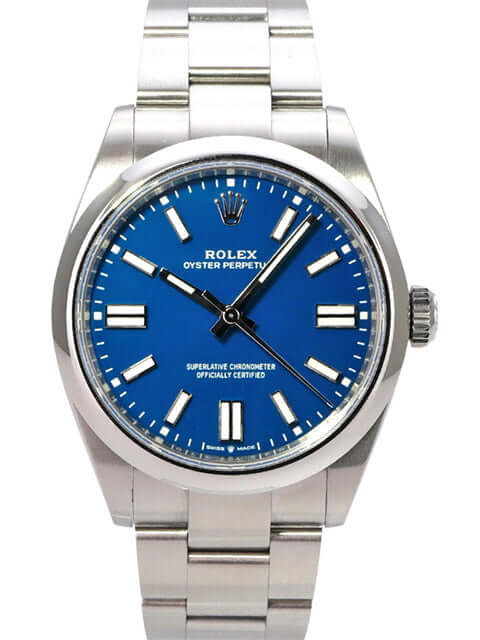 Rolex Oyster Perpetual 41 Ref. 134300 Med blue armbanduhr mit blauem Zifferblatt und Edelstahlgehäuse