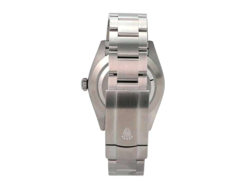 Rolex Oyster Perpetual 41 Ref. 134300 Lavender Rückansicht mit Edelstahlband und Faltschließe.