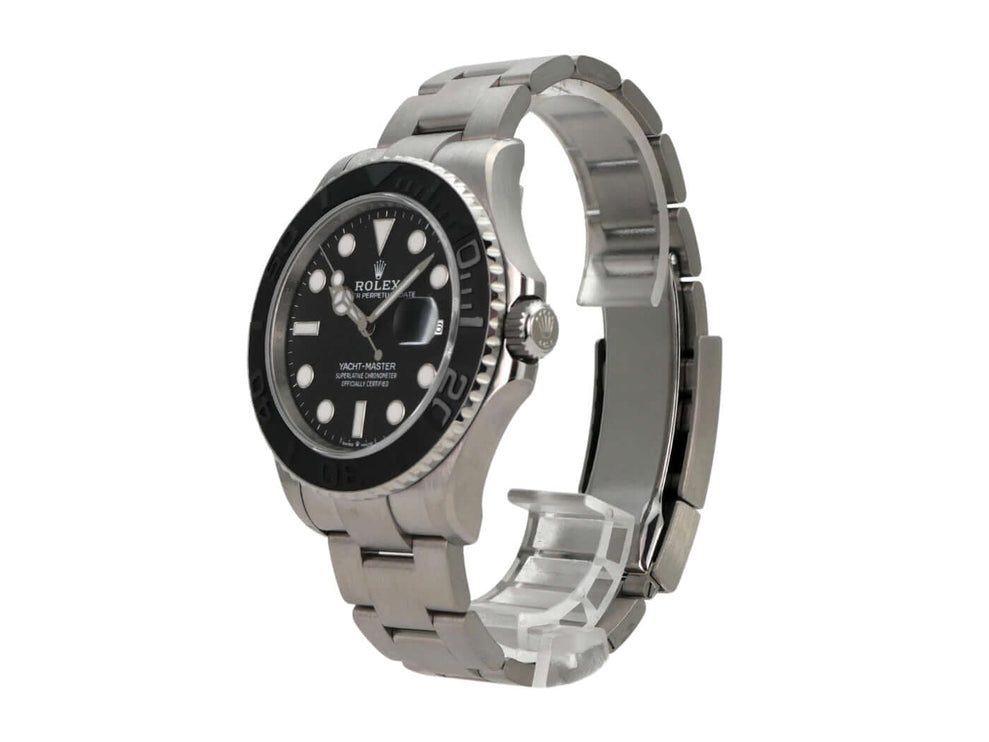 Rolex Yacht-Master 42 Titan 226627 mit schwarzem Zifferblatt und Oyster-Titanband aus satiniertem Titan.