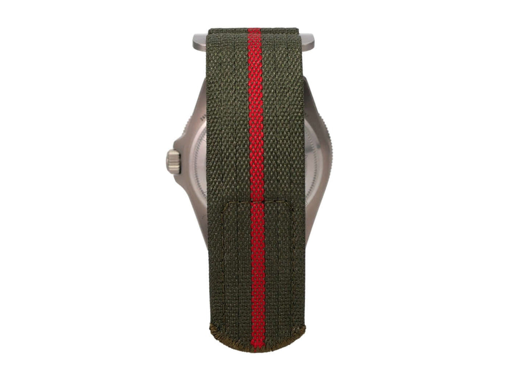 Tudor Pelagos FXD M25717N-0001 grünes Textilband mit rotem Streifen und Klettschließe
