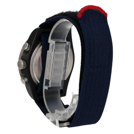 Tudor Pelagos FXD Chrono M25807KN-0001 Alinghi Red Bull Racing Edition mit blauem Textilband und Klettschließe.