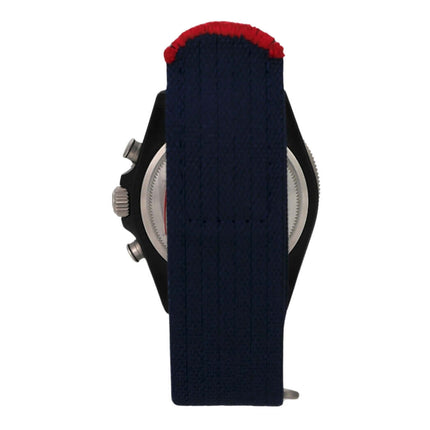 Tudor Pelagos FXD Chrono M25807KN-0001 Alinghi Red Bull Racing Edition mit blauem Textilband und roten Akzenten.