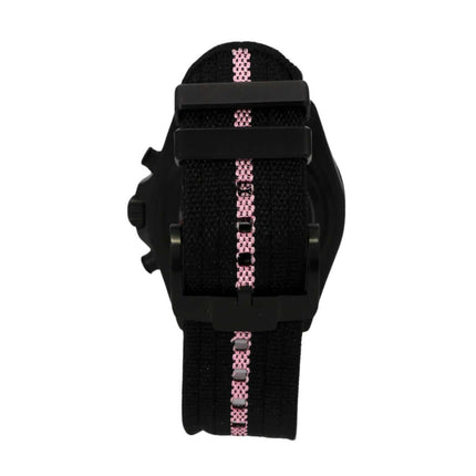 Tudor Pelagos FXD Chrono Pink M25827KNRS-0002 Giro d'Italia Armband Ansicht von hinten mit schwarzem und pinkem Textilband