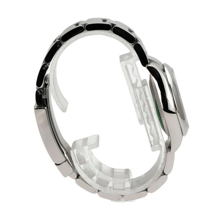 Rolex Oyster Perpetual 31 Ref. 277200 Beige Edelstahlband und Gehäuseansicht von der Seite.