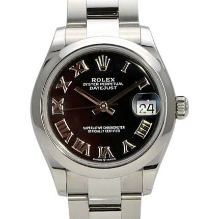 Rolex Datejust 31 Oystersteel 278240 mit schwarzem Zifferblatt und römischen Ziffern, elegantes Design, Automatik-Uhr