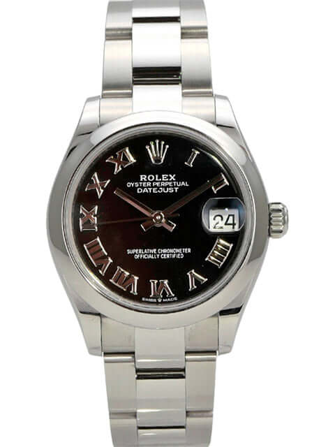 Rolex Datejust 31 Oystersteel 278240 mit schwarzem Zifferblatt und römischen Ziffern, elegantes Design, Automatik-Uhr