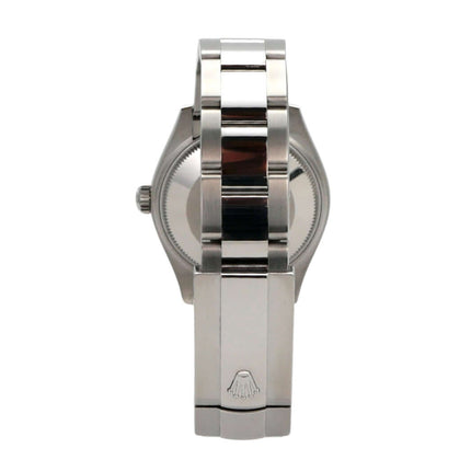 Rolex Datejust 31 Oystersteel Ref. 278240 von der Seite, gezeigt mit poliertem und satiniertem Edelstahlband.