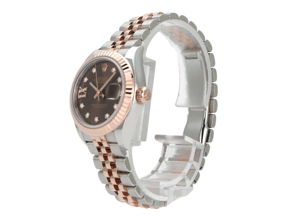 Rolex Datejust 28 Ref. 279171 mit schokoladenfarbenem Zifferblatt und Diamanten im Römisch IX, Everose-Gold-Armband