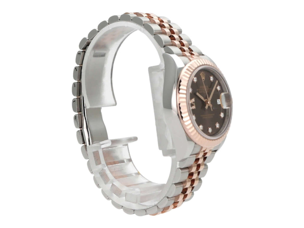 Rolex Datejust 28 Ref. 279171 mit schokoladenfarbenem Zifferblatt und Jubile-Armband aus Edelstahl und Everose-Gold.