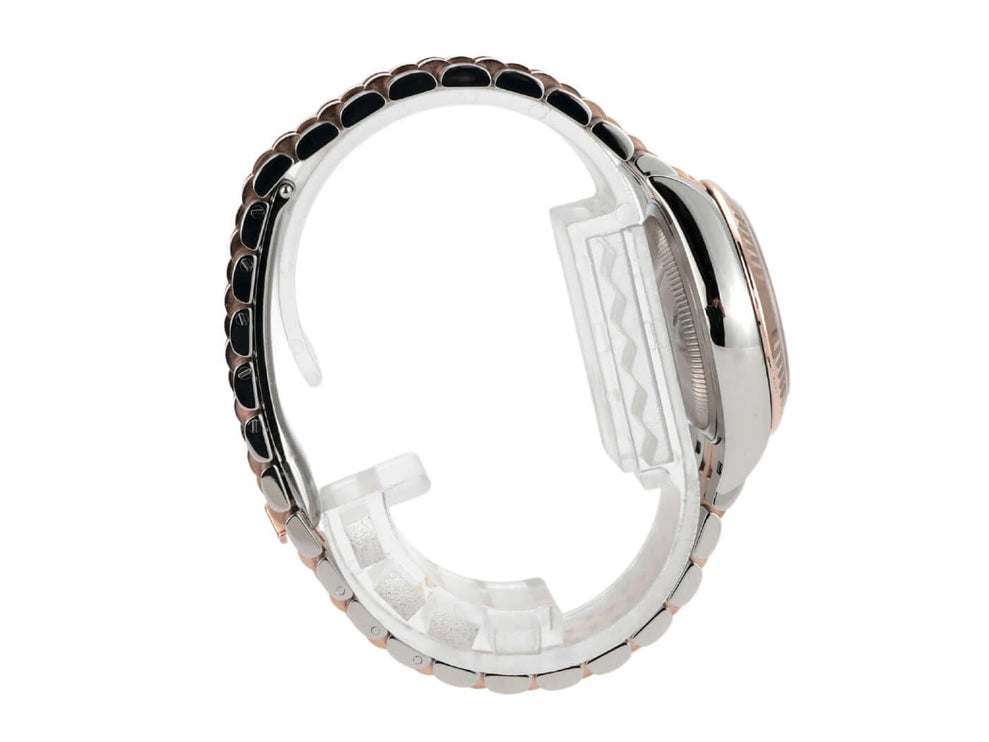 Seitenansicht der Rolex Datejust 28 Ref. 279171 mit poliertem Jubilé-Armband in Edelstahl und Everose-Gold.