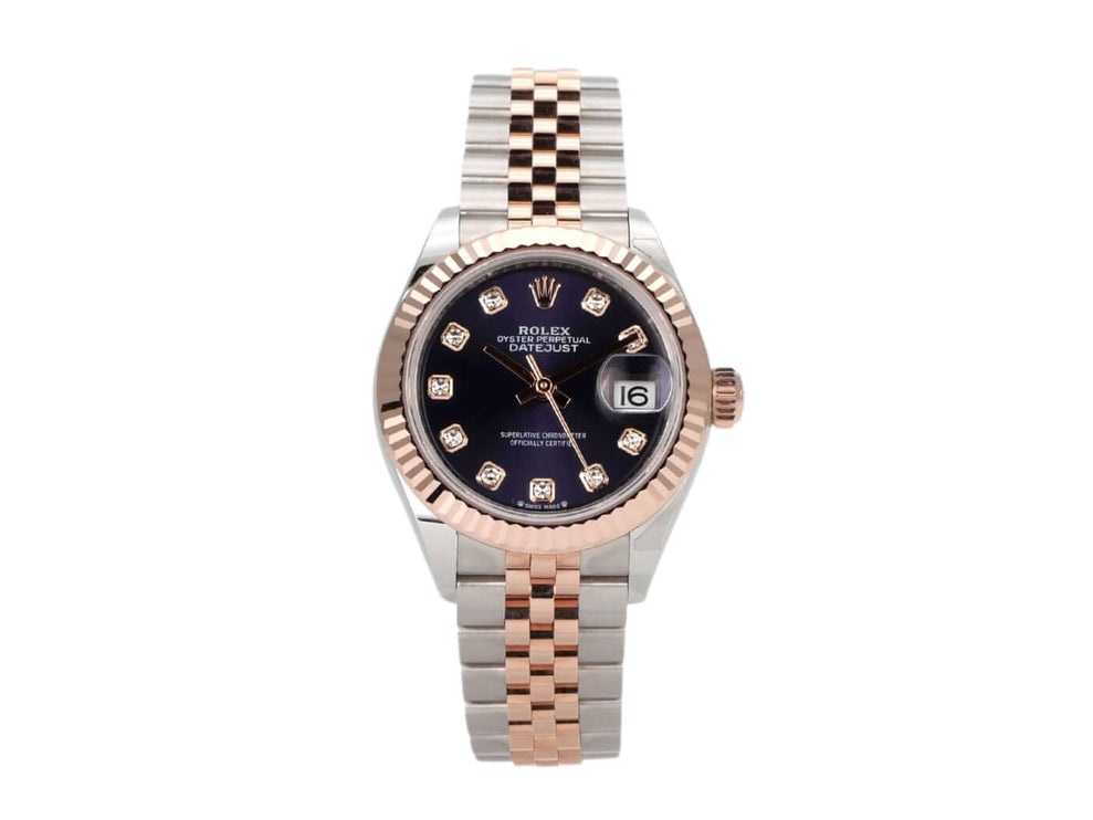 Rolex Datejust 28, Ref. 279171, Edelstahl & Everose-Gold, auberginefarbenes Diamantzifferblatt, Jubile-Band.