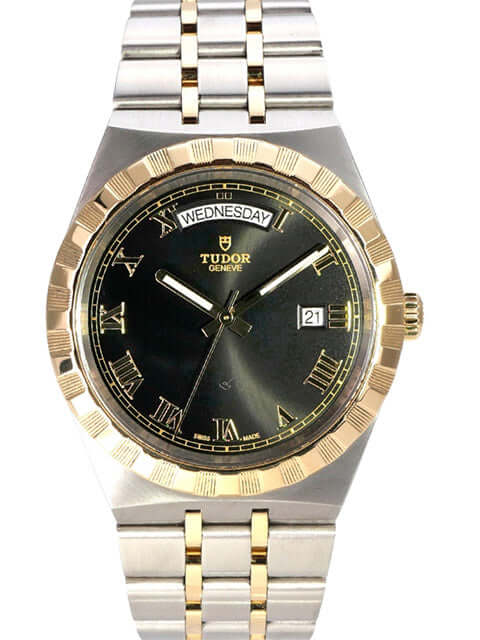 Tudor Royal Day-Date Ref. M28603-0003 Uhr mit schwarzem Zifferblatt und goldenen Akzenten
