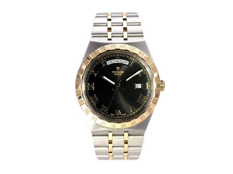 Tudor Royal Day-Date Ref. M28603-0003 mit schwarzem Zifferblatt und Edelstahl-Gelbgold Armband.