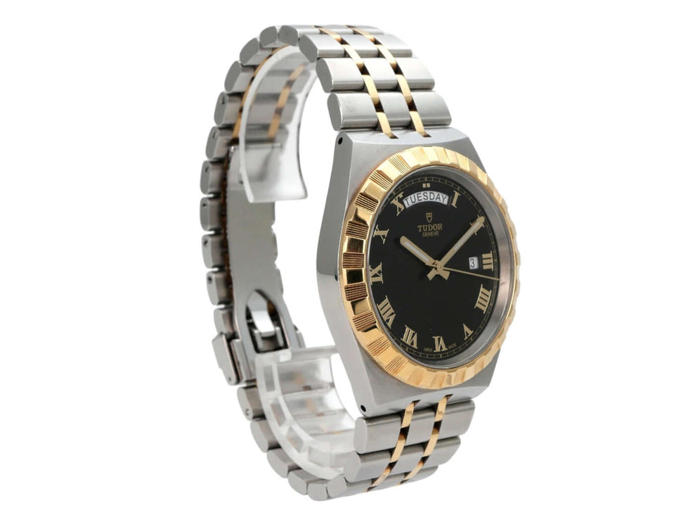 Tudor Royal Day-Date Ref. M28603-0003 Uhr mit Edelstahl-Gelbgold Armband und schwarzem Zifferblatt