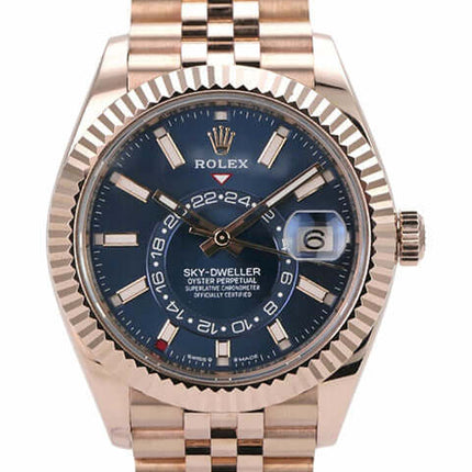 Rolex Sky-Dweller 336935 Everose-Gold Blau Jubile-Band mit blauem Zifferblatt und 18 kt Everose-Gold Armband.