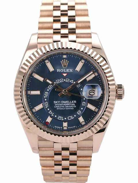 Rolex Sky-Dweller 336935 Everose-Gold Blau Jubile-Band mit blauem Zifferblatt und 18 kt Everose-Gold Armband.