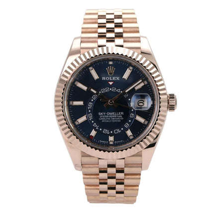 Rolex Sky-Dweller 336935 Everose-Gold Blau Jubile-Band mit blauem Zifferblatt und 18 kt Everose-Gold Armband.