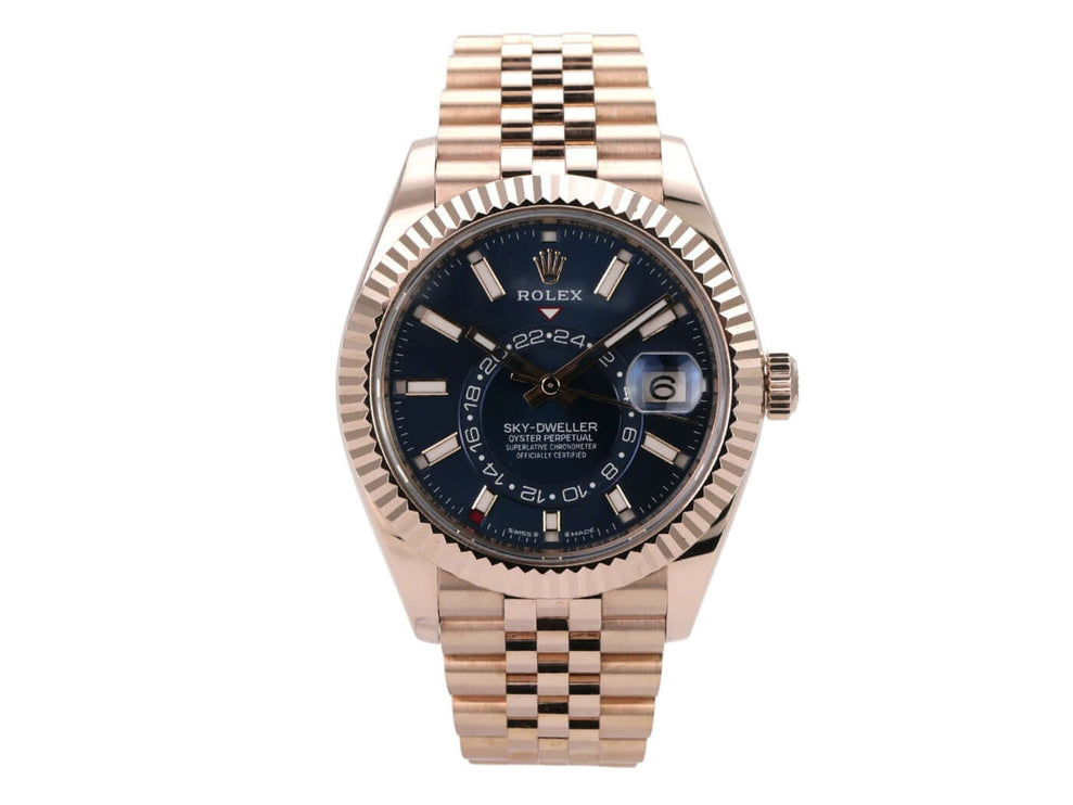 Rolex Sky-Dweller 336935 Everose-Gold Blau Jubile-Band mit blauem Zifferblatt und 18 kt Everose-Gold Armband.